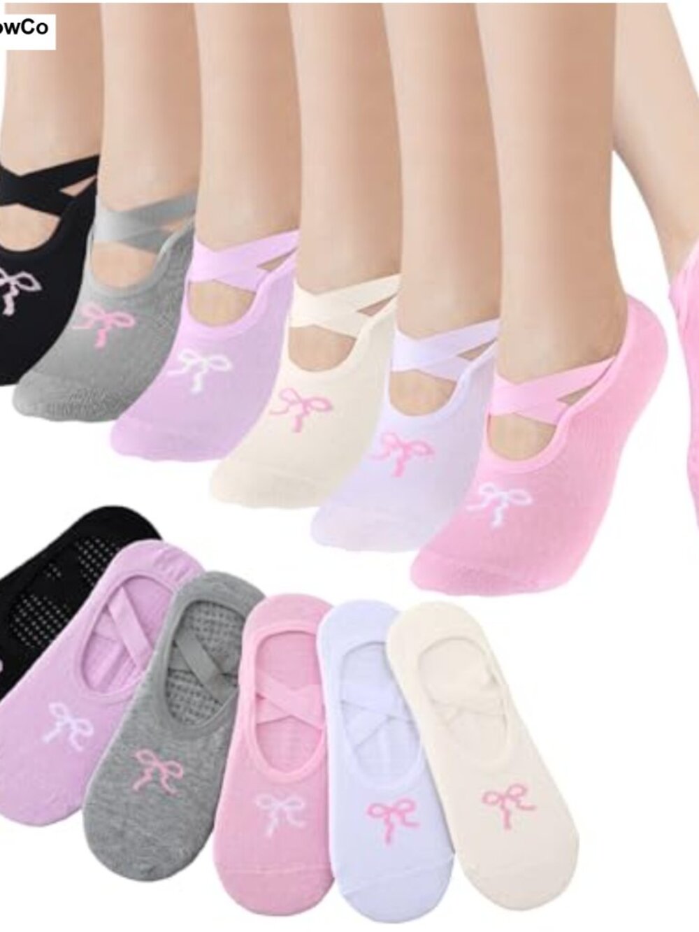 6 Pairs Non-Slip Yoga Pilates Grip Socks with X-Strap and Silicone Pads for